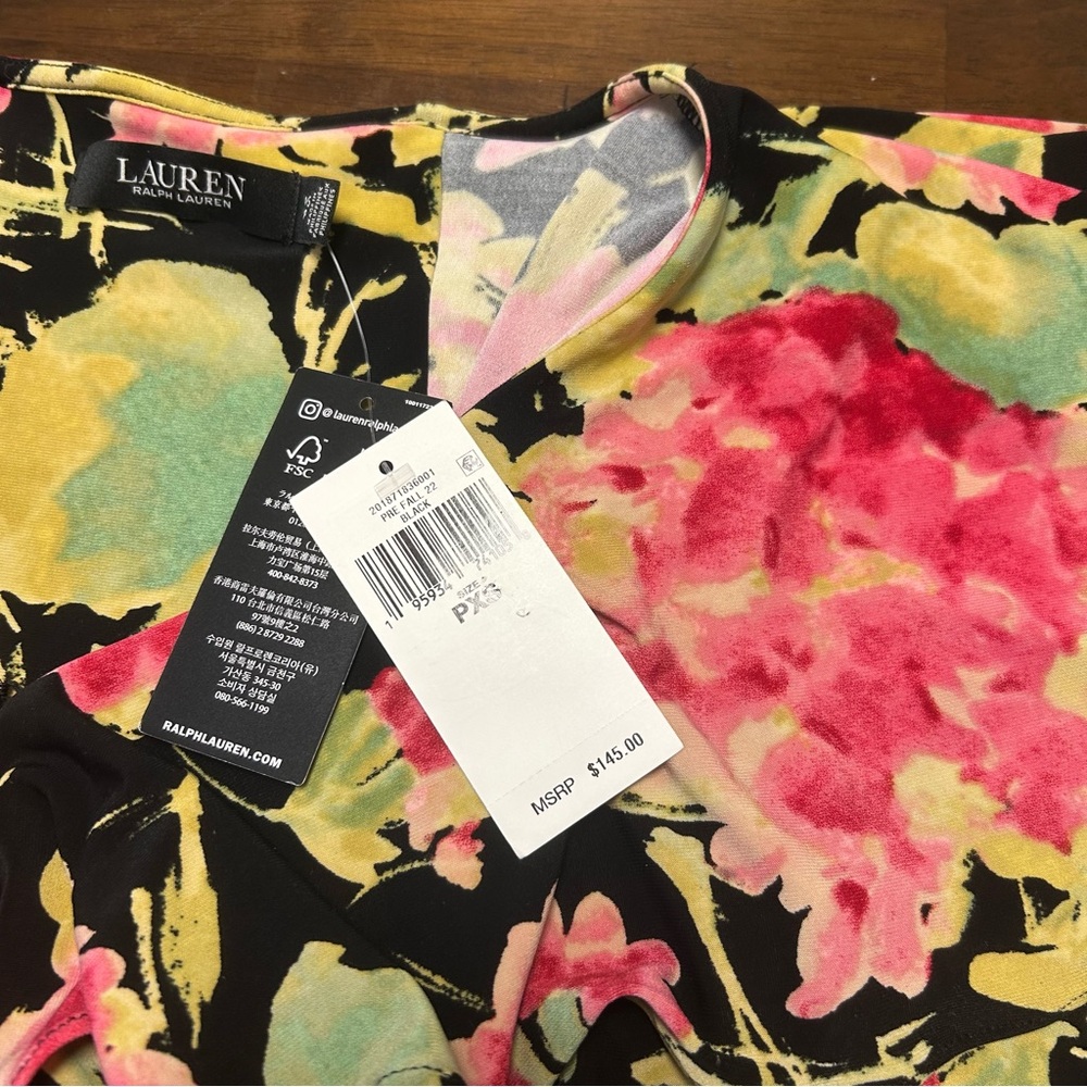 Lauren Ralph Lauren Floral Ruffle-Trim Surplice Jersey Top Size Petite XS - Picture 7 of 13